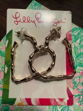 NWT Lilly Pulitzer Gold Metallic Bamboo Heart Earrings